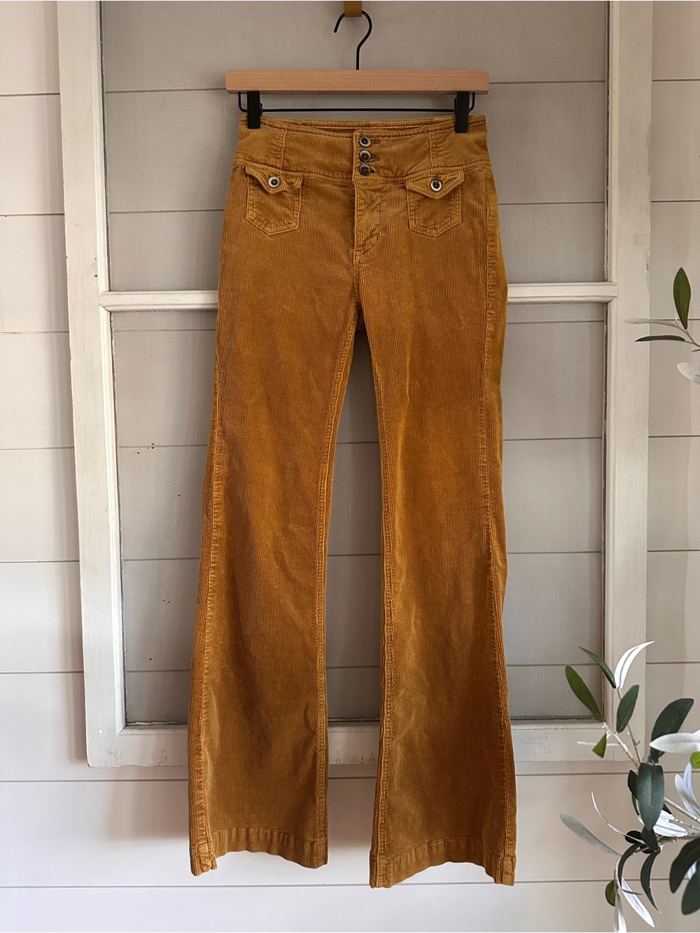 Pilcro and the Letterpress Anthropologie Mustard Corduroy Flare Jeans